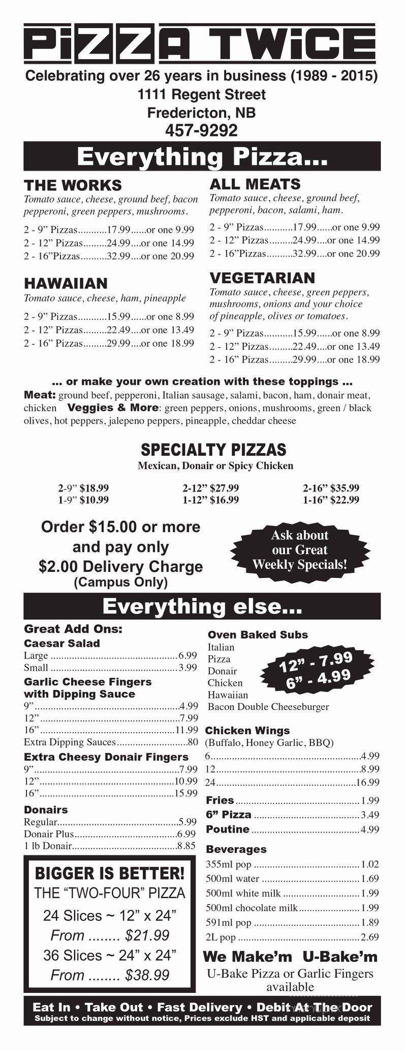 Pizza Twice - Fredericton, NB menu_pic