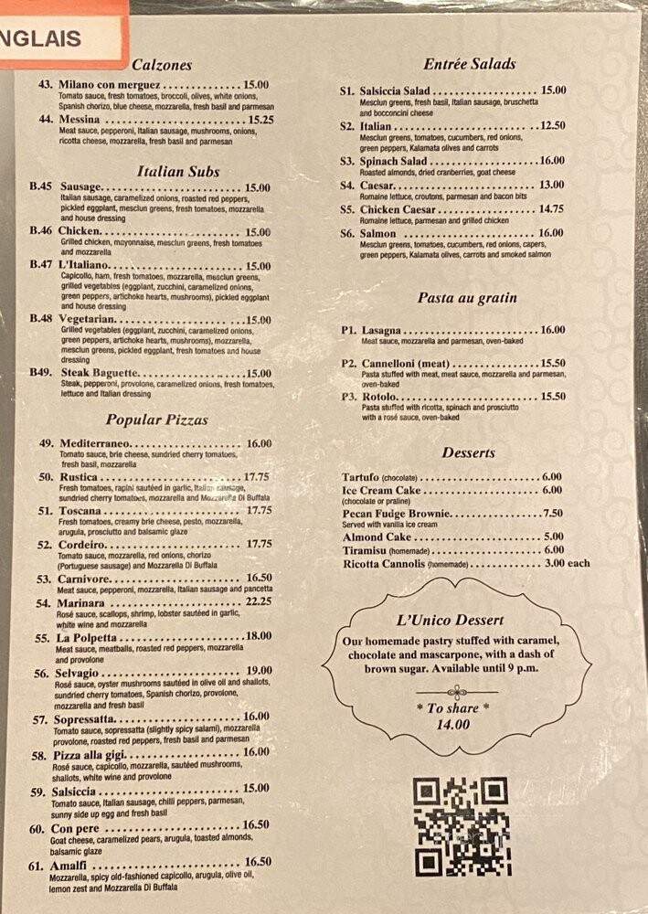 Restaurant Trattoria L'Unico - Boucherville, QC
