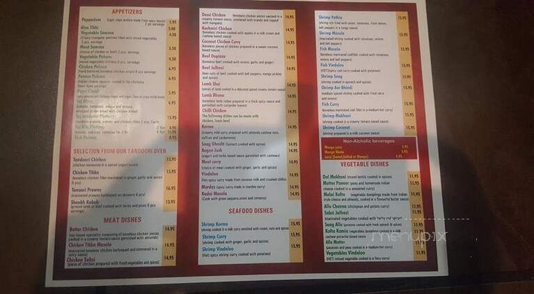 Taj East Indian Cuisine - Lethbridge, AB menu_pic