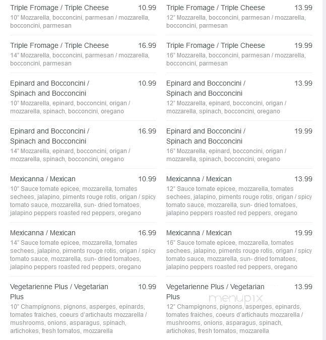 Pizza Prima - Montreal, QC menu_pic