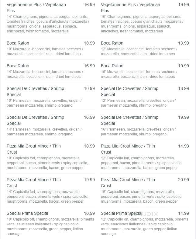 Pizza Prima - Montreal, QC menu_pic