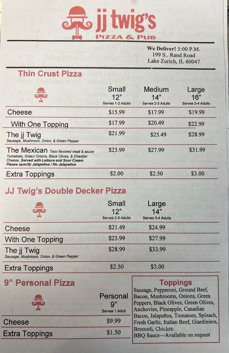 J J Twigs Pizza - Lake Zurich, IL menu_pic