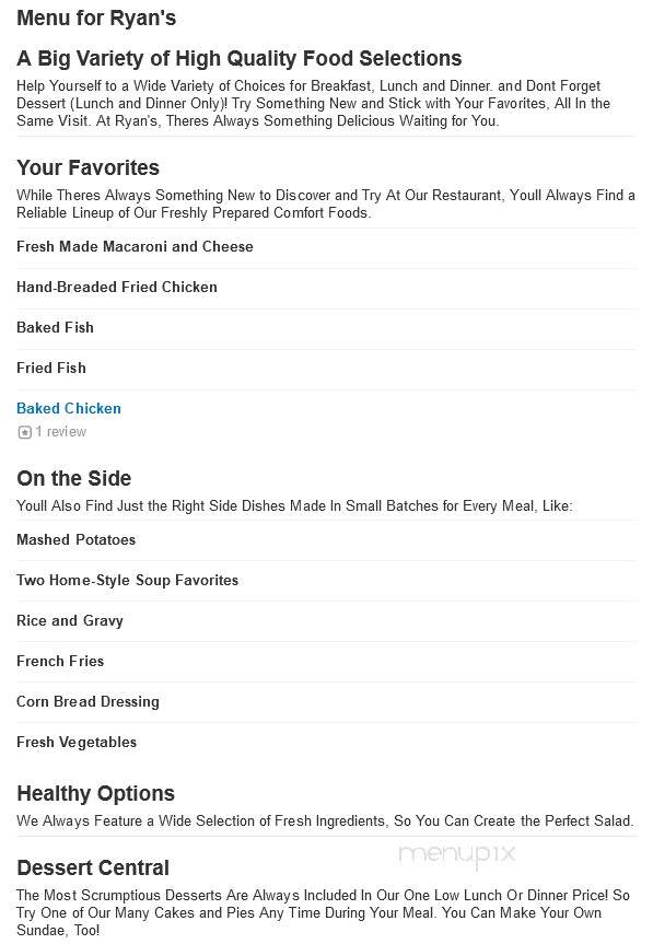 Ryan's Grill Buffet & Bakery - Hagerstown, MD menu_pic
