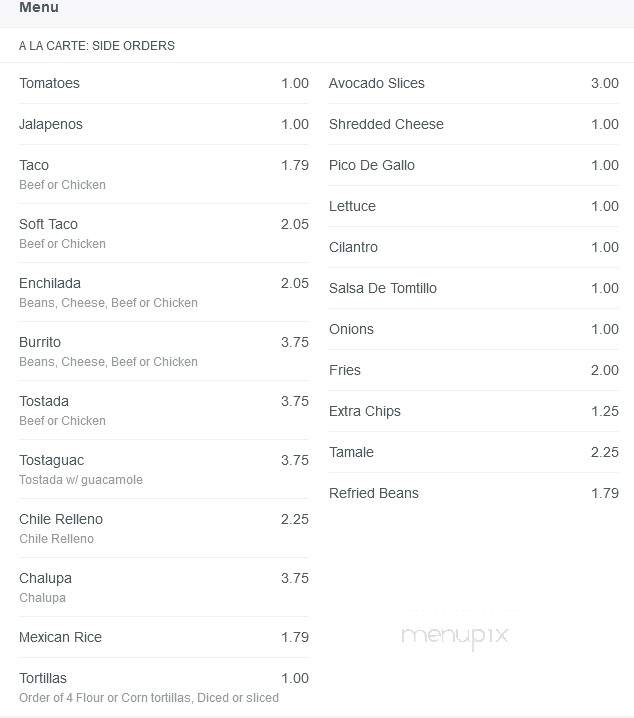 El Alazan Mexican Restaurant - Silver Creek, GA menu_pic