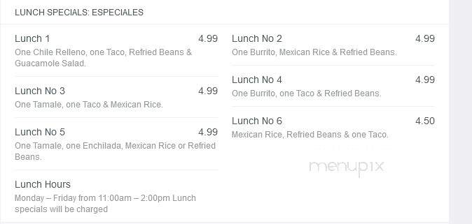El Alazan Mexican Restaurant - Silver Creek, GA menu_pic