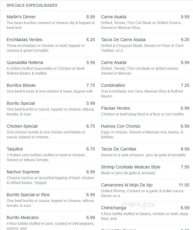 El Alazan Mexican Restaurant - Silver Creek, GA menu_pic