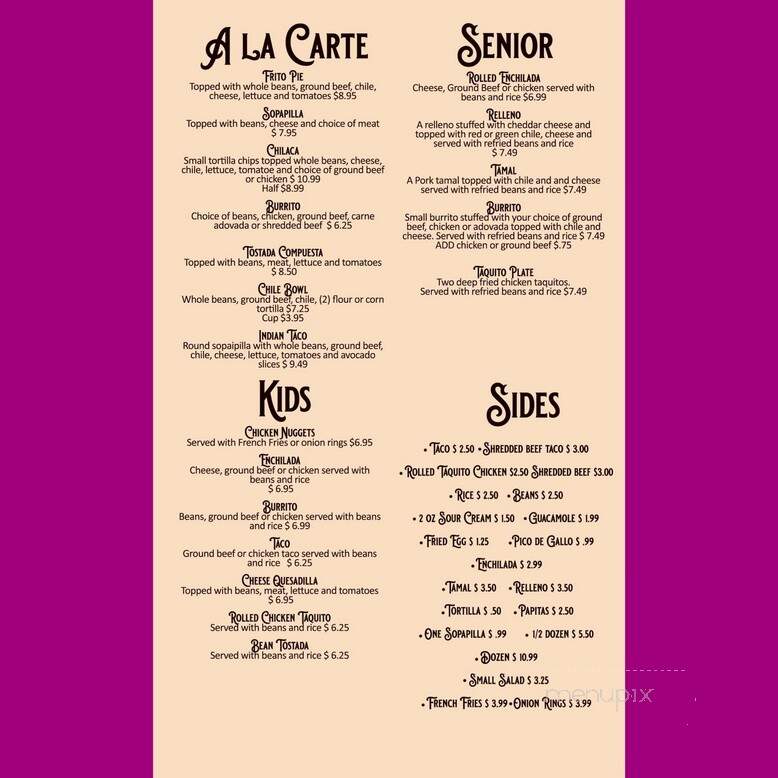 Taco Sal Restaurant - Albuquerque, NM menu_pic