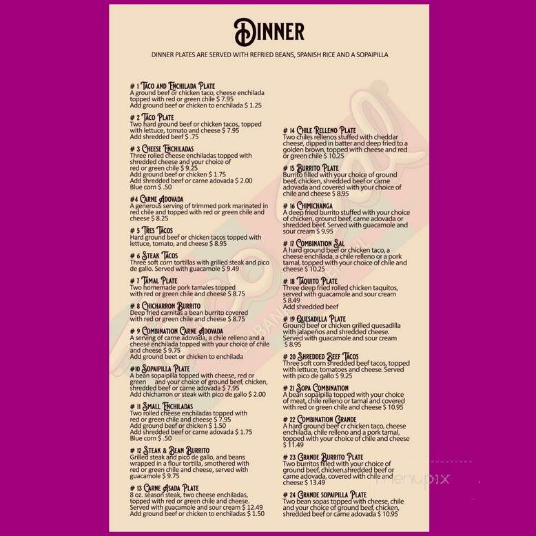 Taco Sal Restaurant - Albuquerque, NM menu_pic