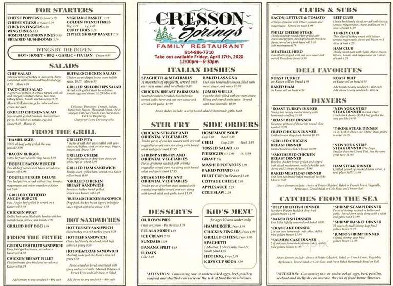 Cresson Springs Family - Cresson, PA menu_pic