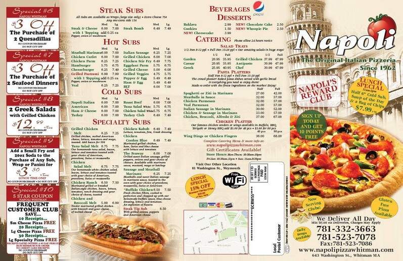 Napoli Pizza - Whitman, MA menu_pic