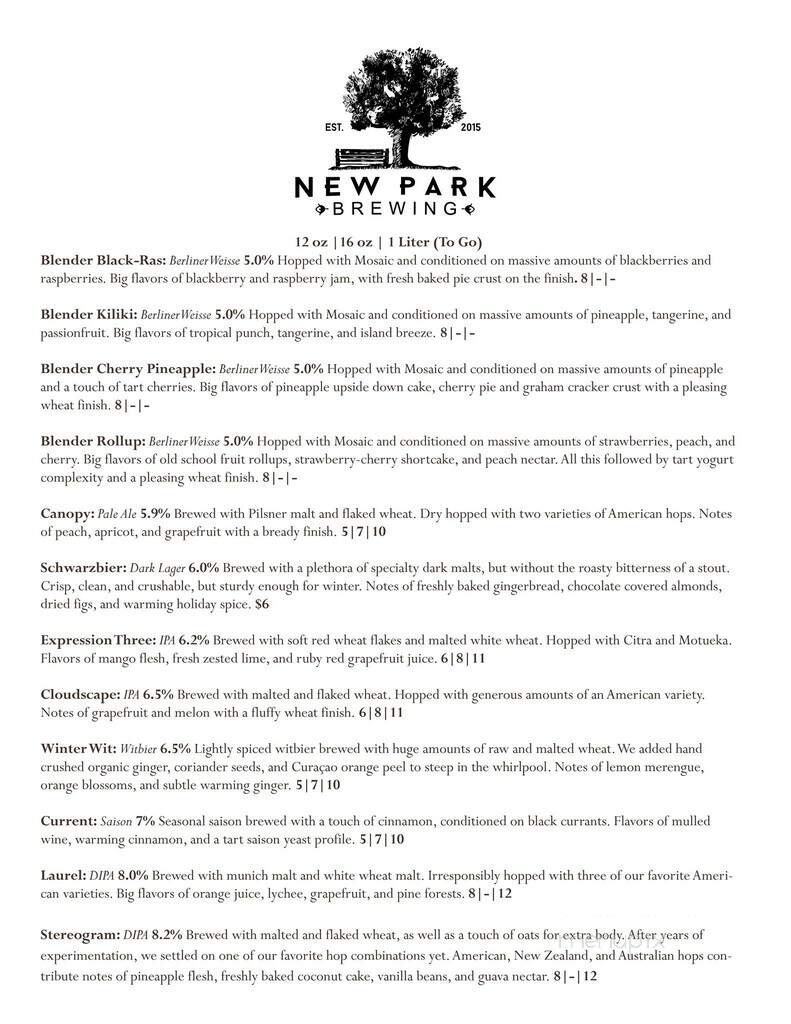 New Park Brewing - West Hartford, CT menu_pic