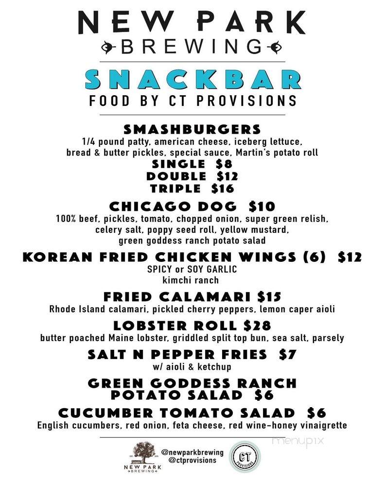 New Park Brewing - West Hartford, CT menu_pic