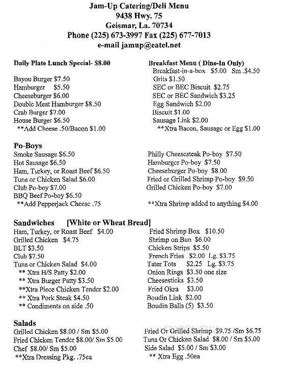 JamUp Catering Deli - Geismar, LA menu_pic