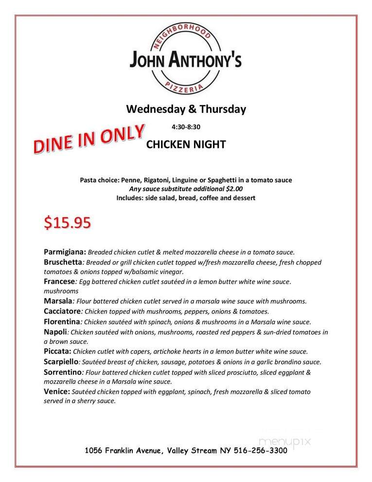 John Anthony's Pizzeria - Valley Stream, NY menu_pic