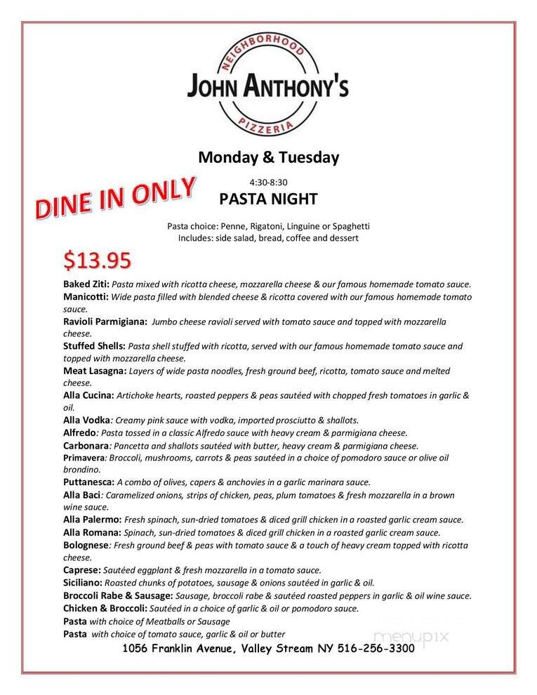 John Anthony's Pizzeria - Valley Stream, NY menu_pic