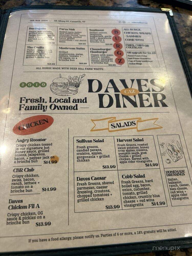 Daves Diner - Cazenovia, NY menu_pic