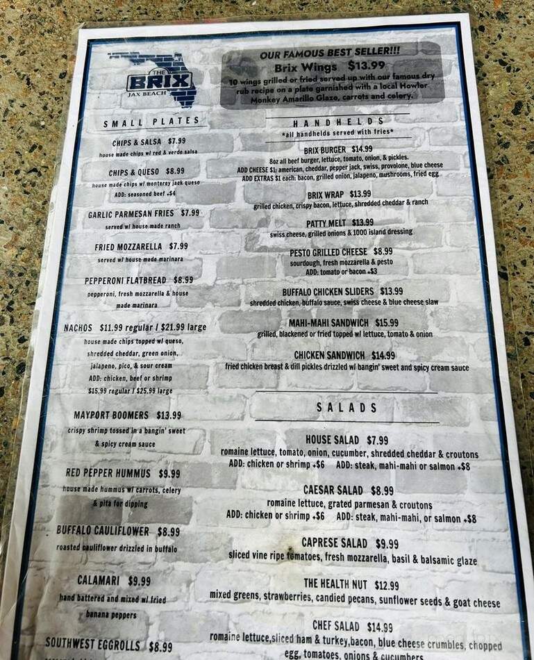 Brix - Jacksonville Beach, FL menu_pic