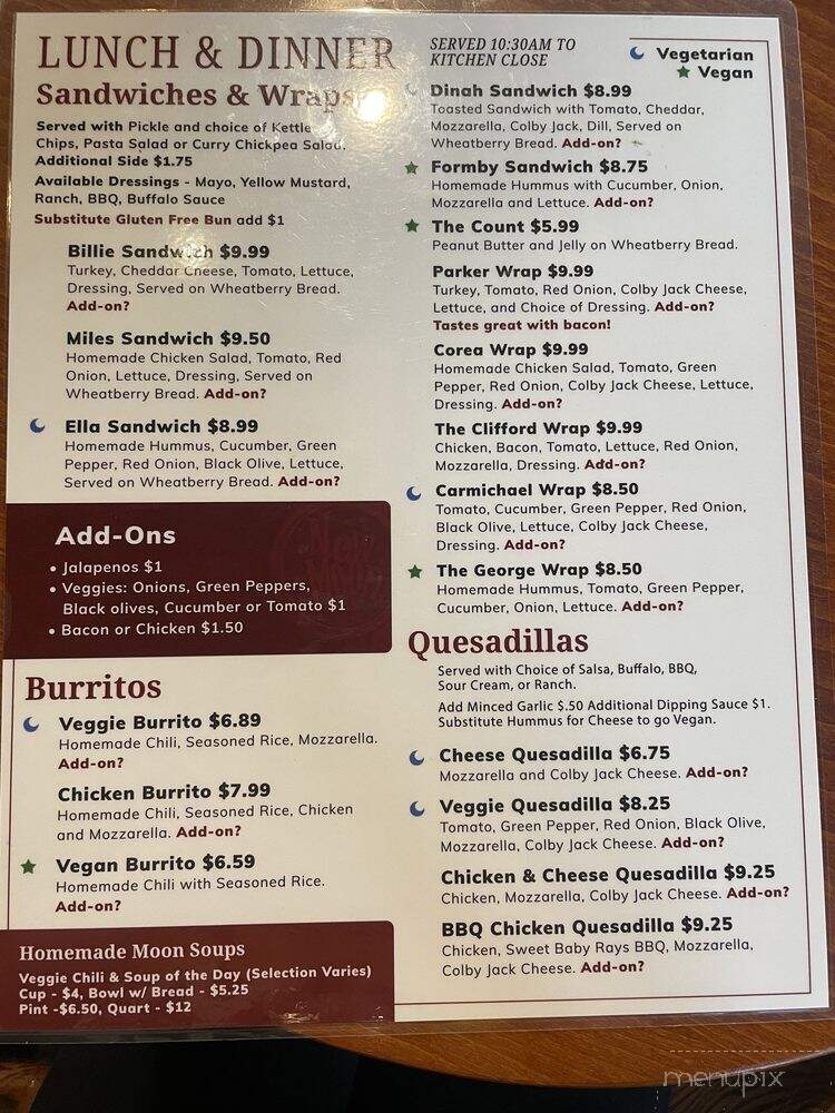 New Moon Coffee Company - Oshkosh, WI menu_pic