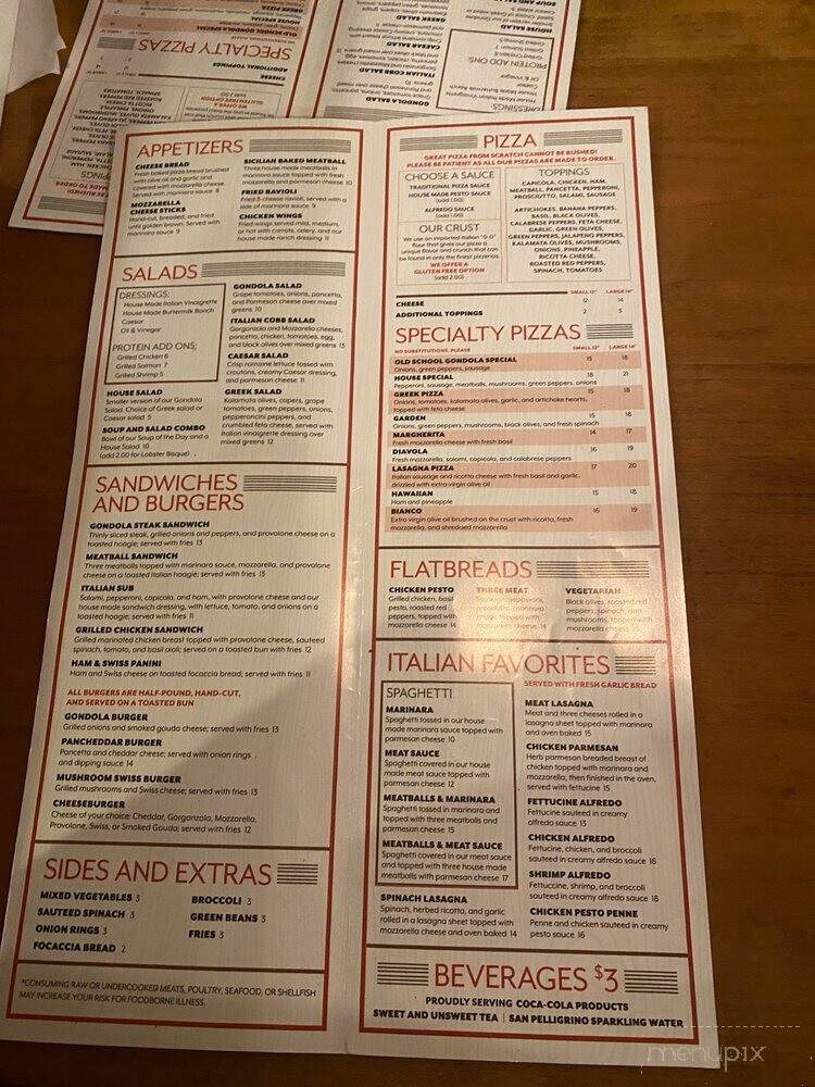 Gondola House Pizzeria - Hermitage, TN menu_pic