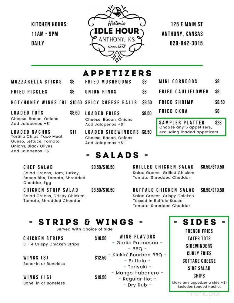 Idle Hour - Anthony, KS menu_pic