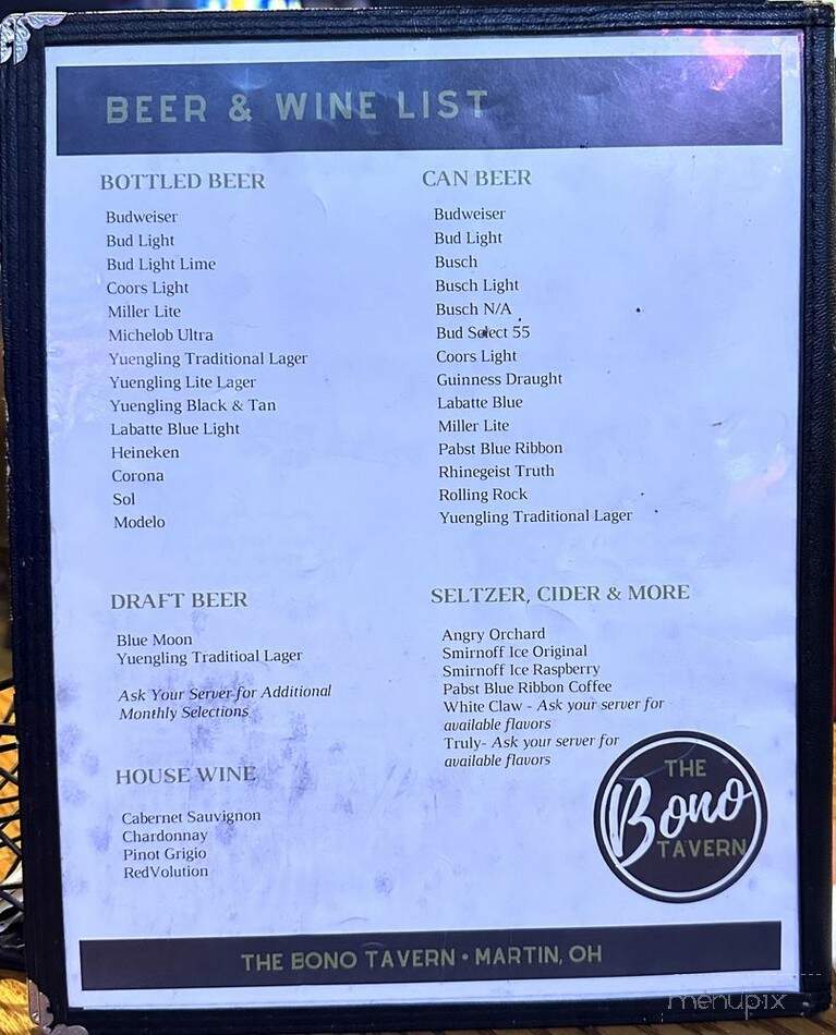 Bono Tavern - Martin, OH menu_pic