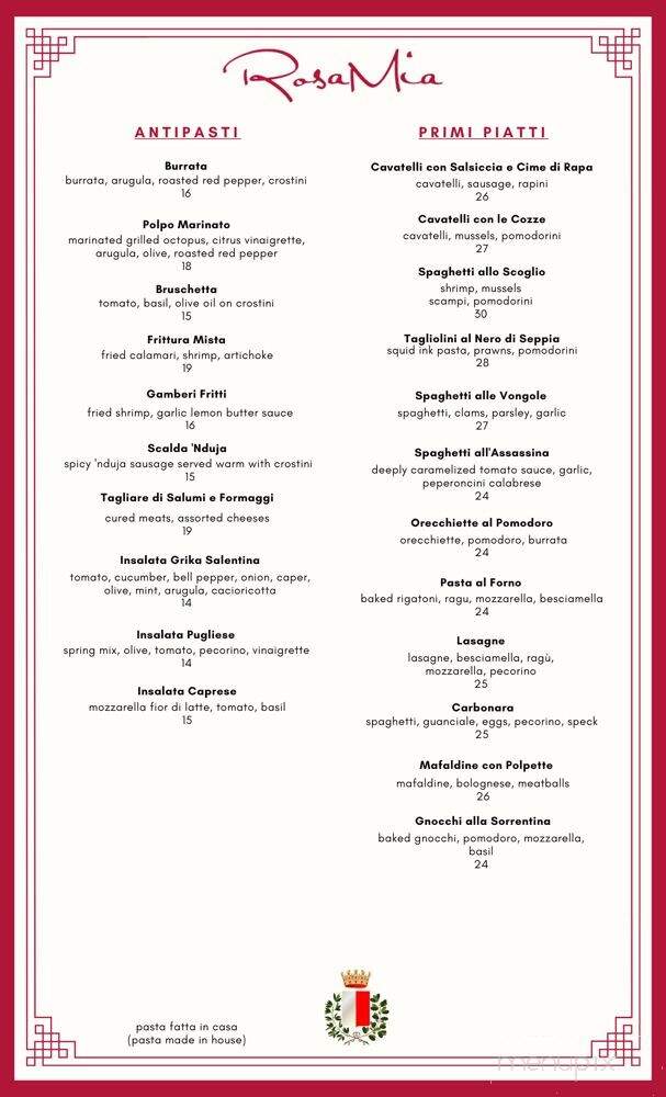 RosaMia - Johns Creek, GA menu_pic