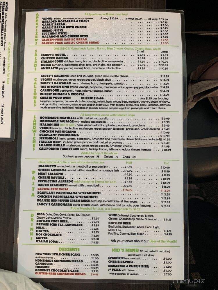 Saucy's Pizza - Littleton, CO menu_pic