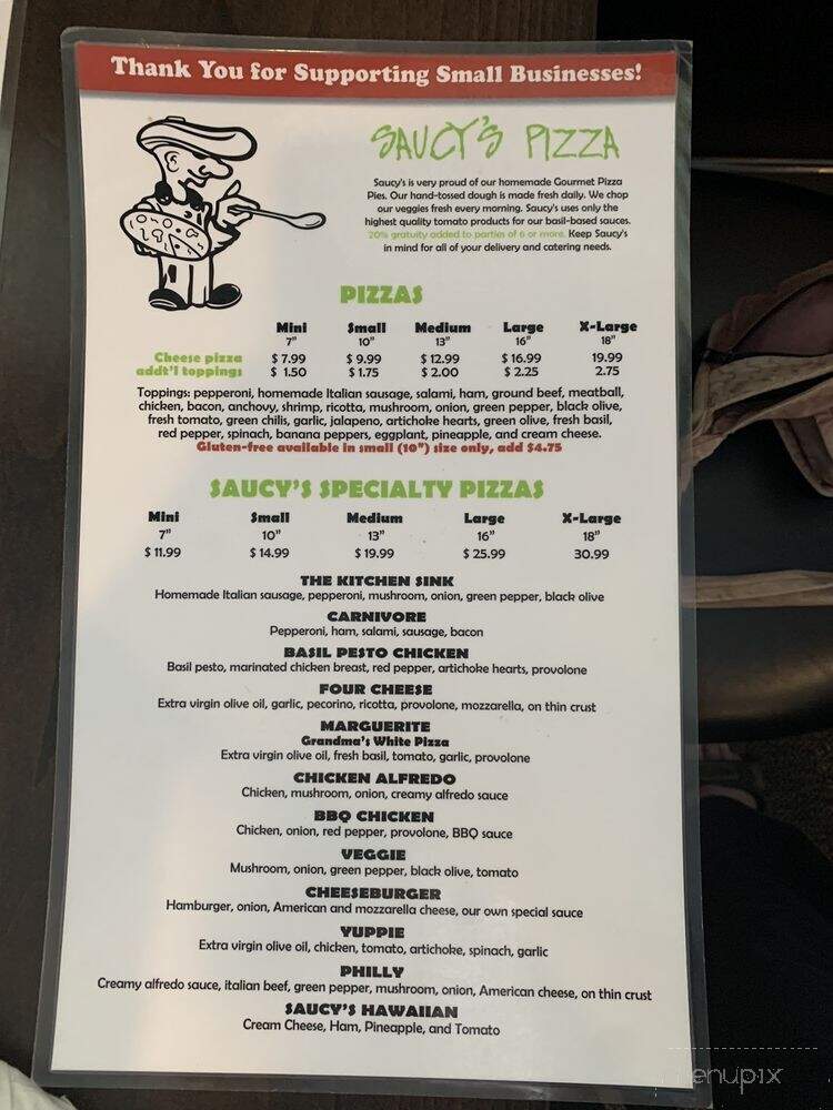 Saucy's Pizza - Littleton, CO menu_pic
