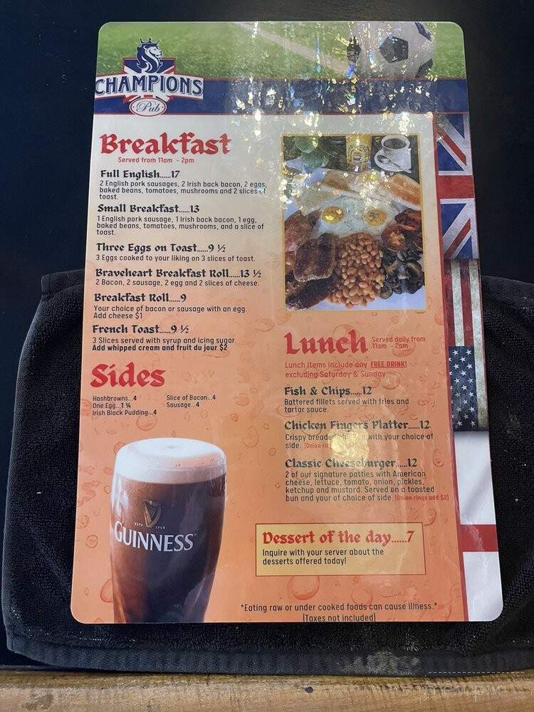 Champions Pub - Sarasota, FL menu_pic