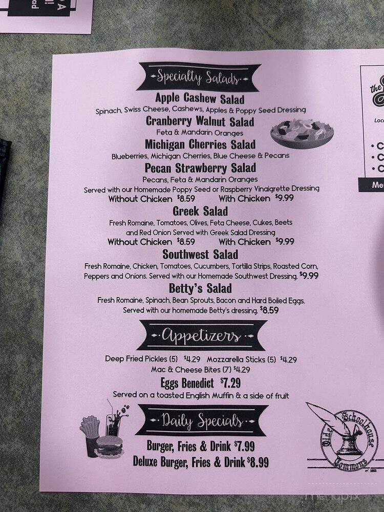 Scholhouse Lunchroom - Lambertville, MI menu_pic