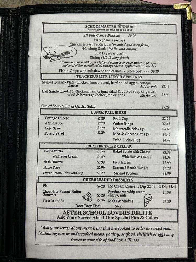 Scholhouse Lunchroom - Lambertville, MI menu_pic