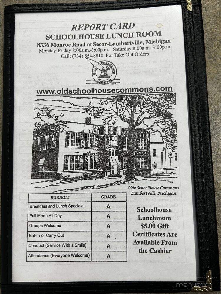 Scholhouse Lunchroom - Lambertville, MI menu_pic