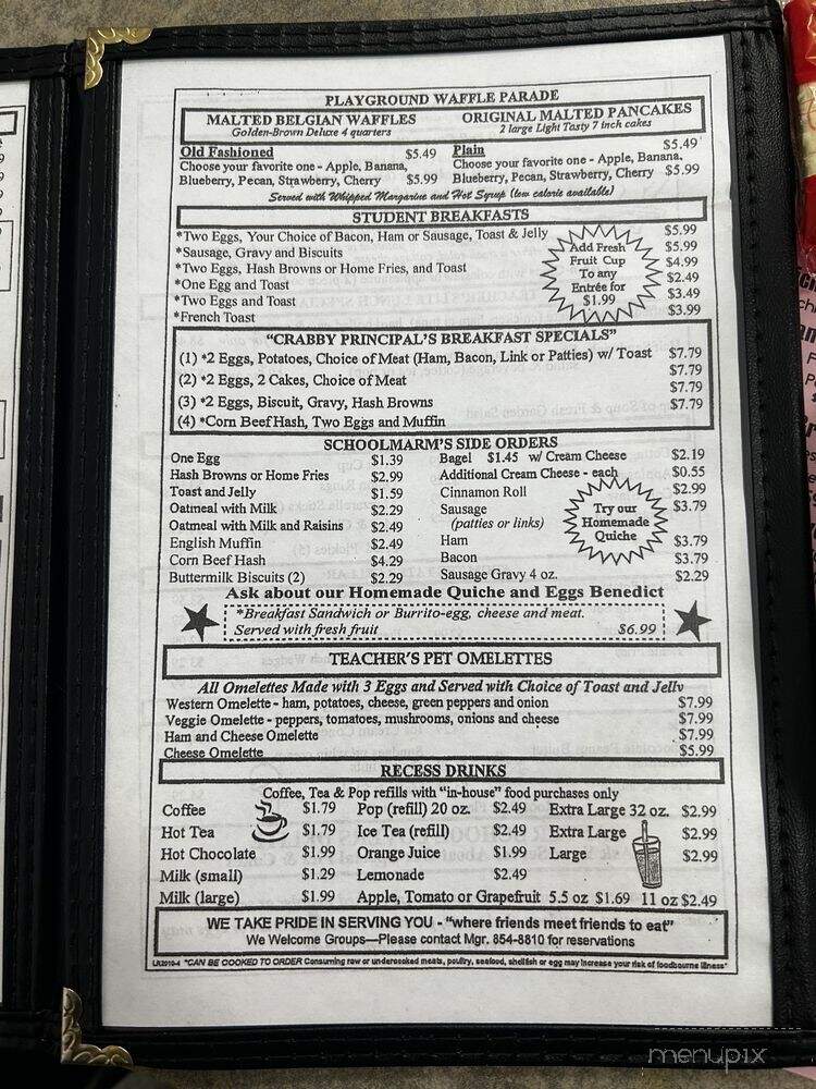 Scholhouse Lunchroom - Lambertville, MI menu_pic