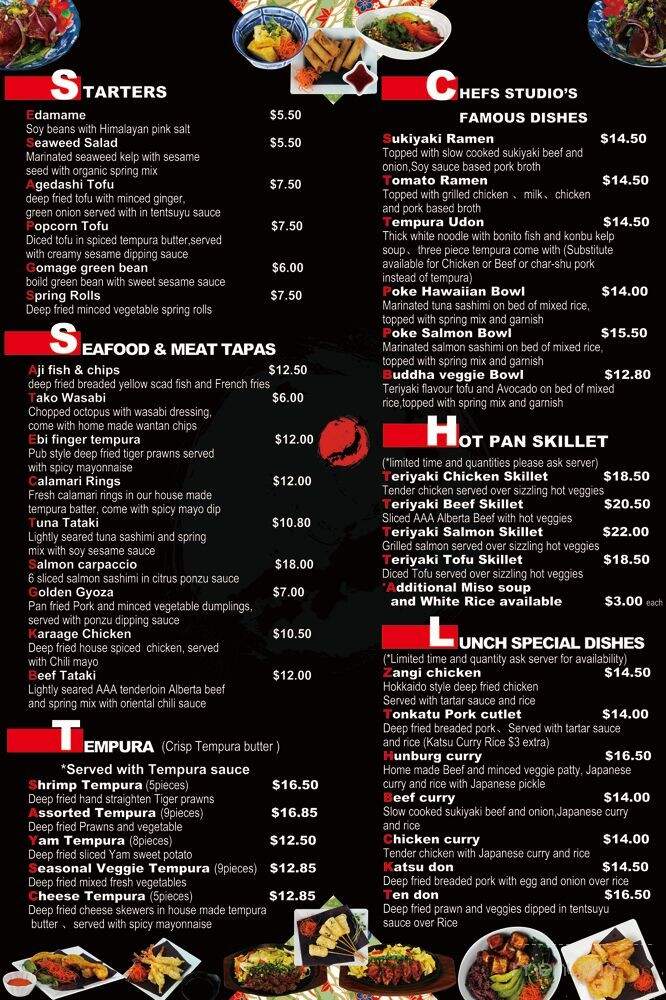 Chef's Studio Japan - Canmore, AB menu_pic