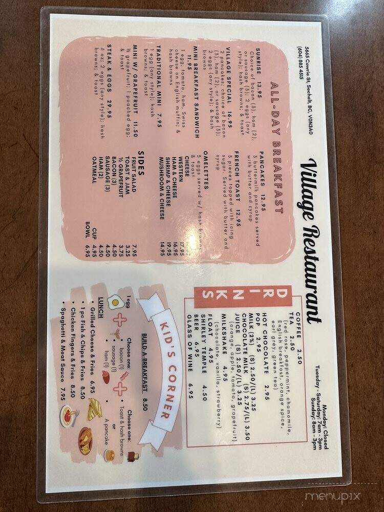 Village Restaurant - Sechelt, BC menu_pic