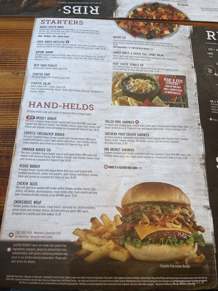 Montana's Cookhouse Bar & Grill - Winnipeg, MB menu_pic