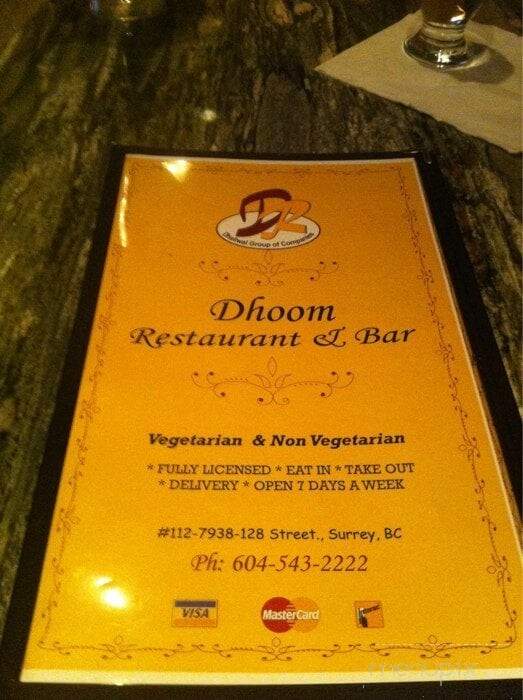 Dhoom Restaurant & Bar - Surrey, BC menu_pic