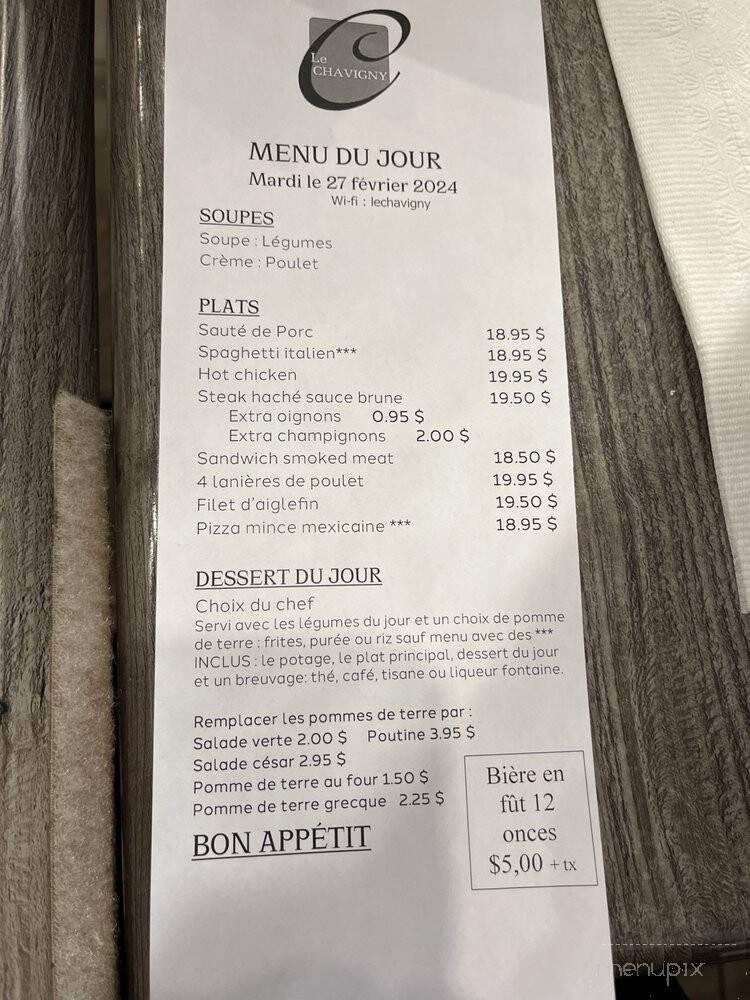 Restaurant Motel Le Chavigny - Portneuf, QC menu_pic