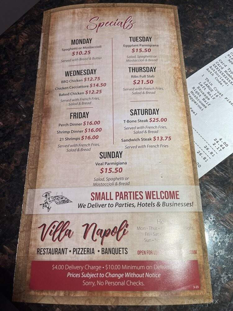 Villa Napoli Pizzeria - Norridge, IL menu_pic