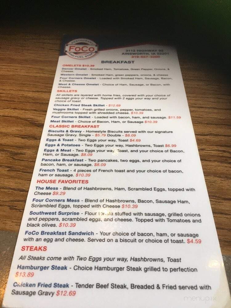 Ainsworth Four Corners Restaurant - Ainsworth, IA menu_pic