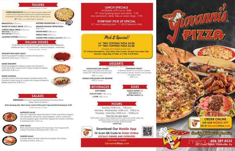 Giovanni's Pizza - Paintsville, KY menu_pic