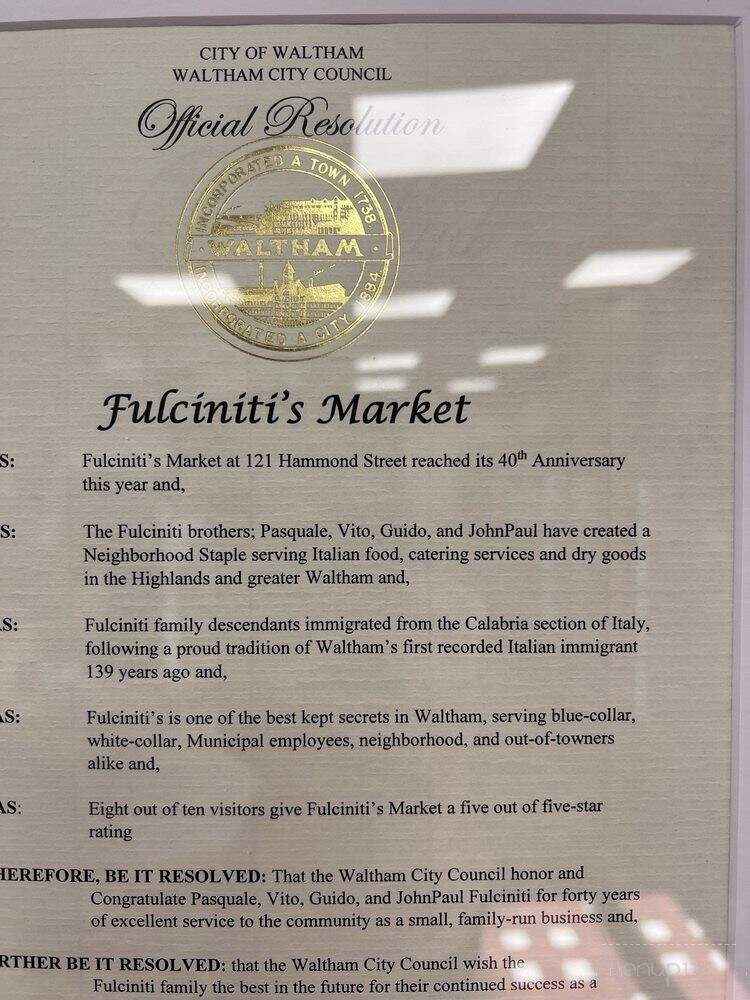 Fulciniti's Market - Waltham, MA menu_pic