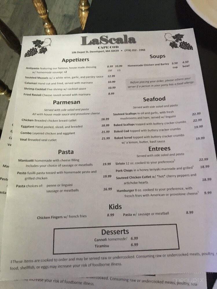 La Scala Restaurant - Dennis Port, MA menu_pic