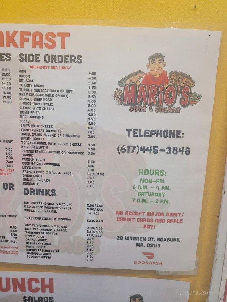 Mario's Sub & Salads - Roxbury, MA menu_pic