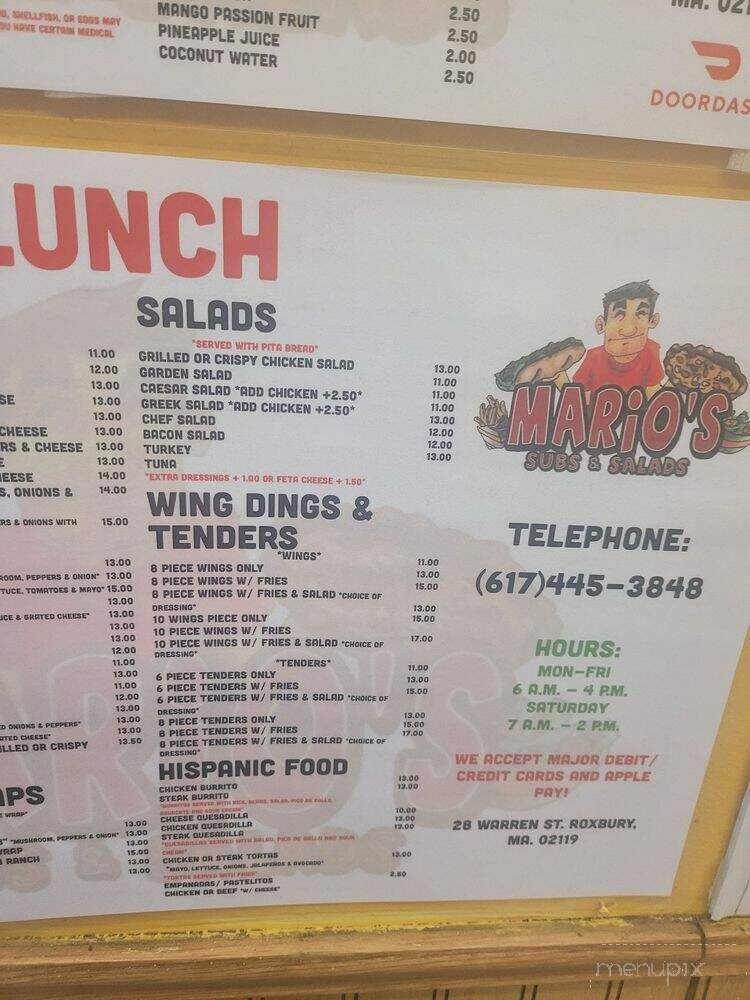 Mario's Sub & Salads - Roxbury, MA menu_pic