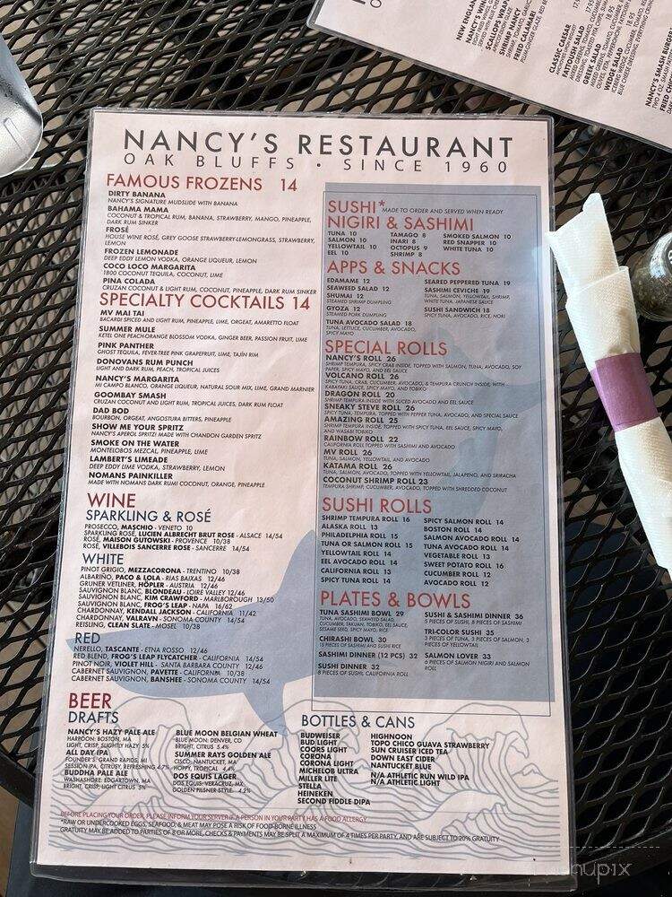 Nancy's Snack Bar - Vineyard Haven, MA menu_pic
