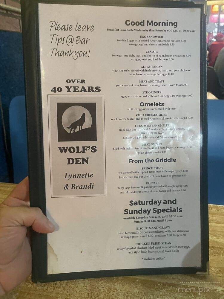 Wolf's Den - Stanton, NE menu_pic