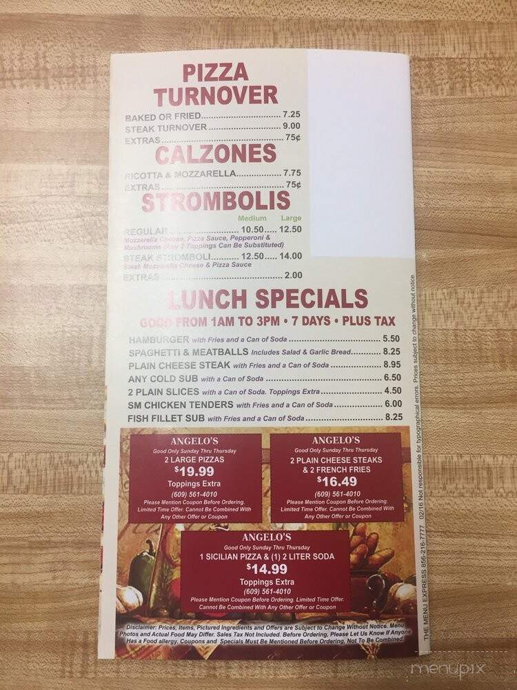 Angelo's Pizza Co - Hammonton, NJ menu_pic