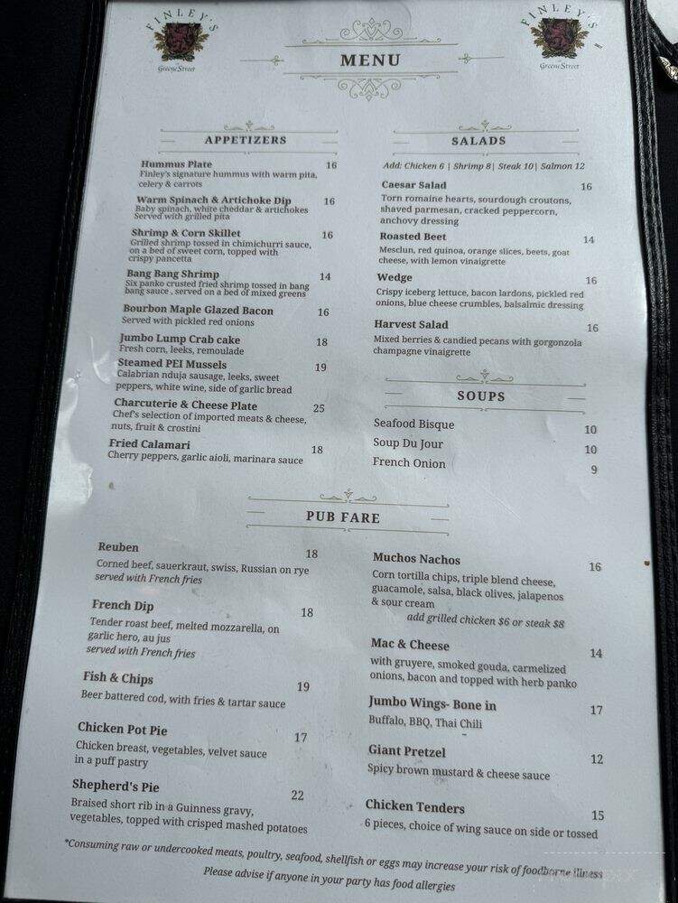 Finley's Of Greene Street - Huntington, NY menu_pic