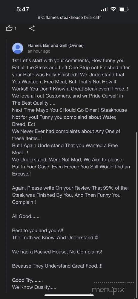 Flame's Steakhouse - Briarcliff Manor, NY menu_pic